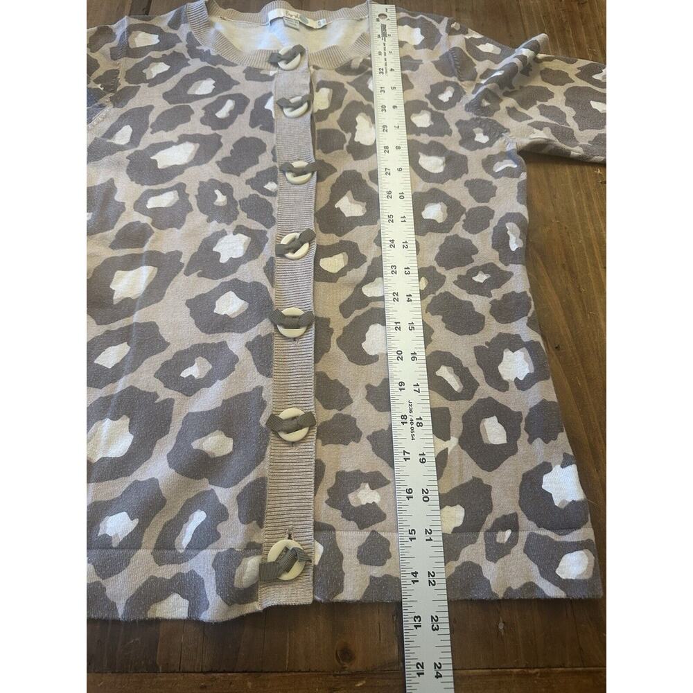 Boden Tan Brown Cream Animal Print Button Front Cardigan Sweater Size 6 Edgy - Picture 8 of 14